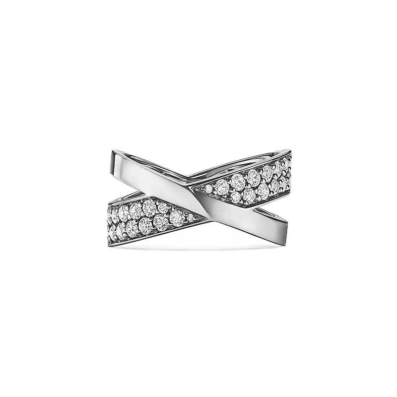 Tiffany X-shaped rings with 925 sterling silver and diamond inlay