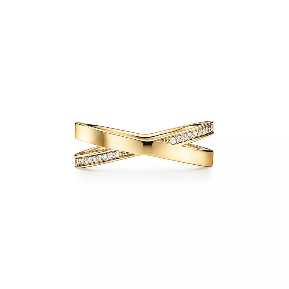 Tiffany X-shaped rings with 18K gold diamond inlay