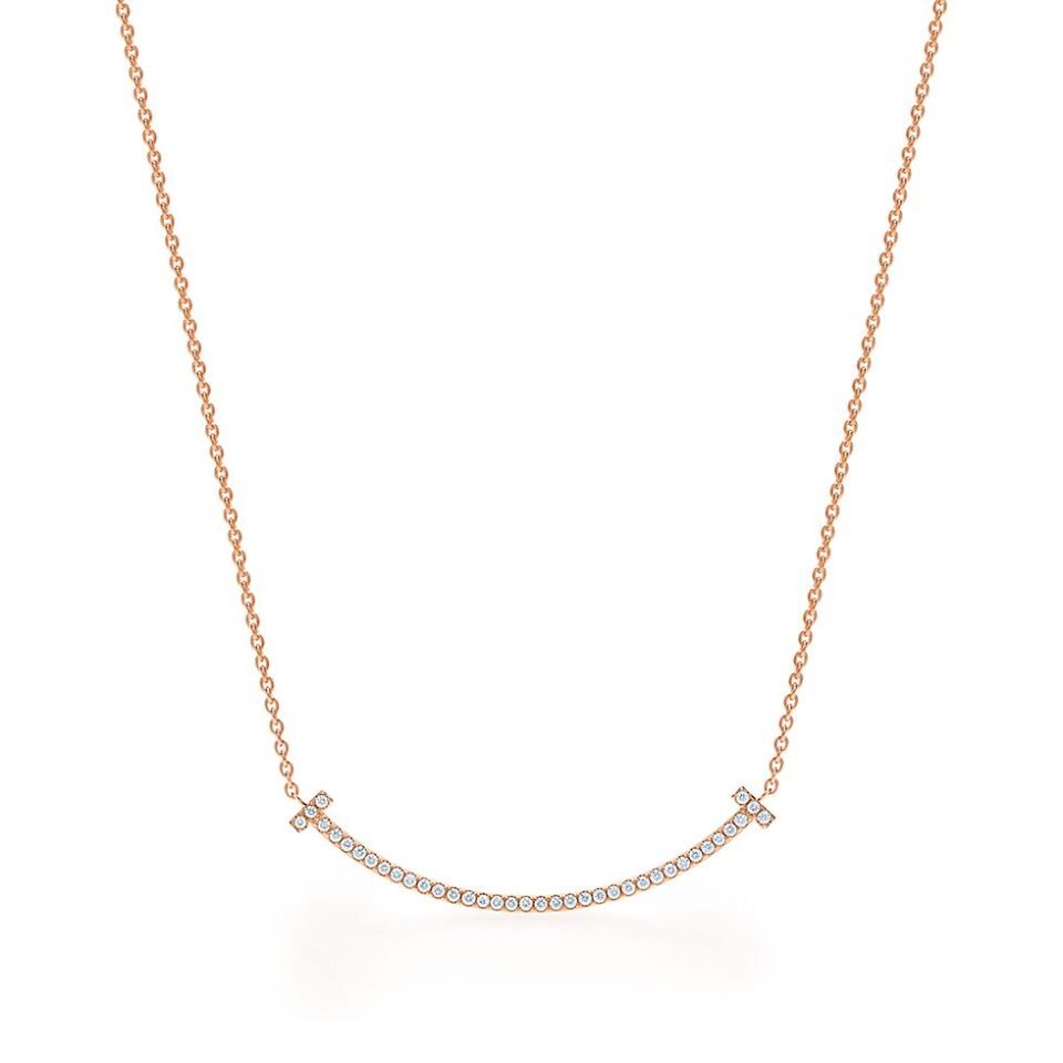 Tiffany T Series Smile Necklace Rose Gold with Diamond
