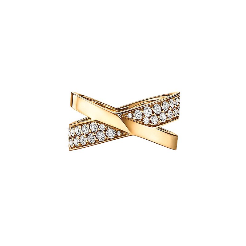 Tiffany X-shaped ring with gold and diamond inlay