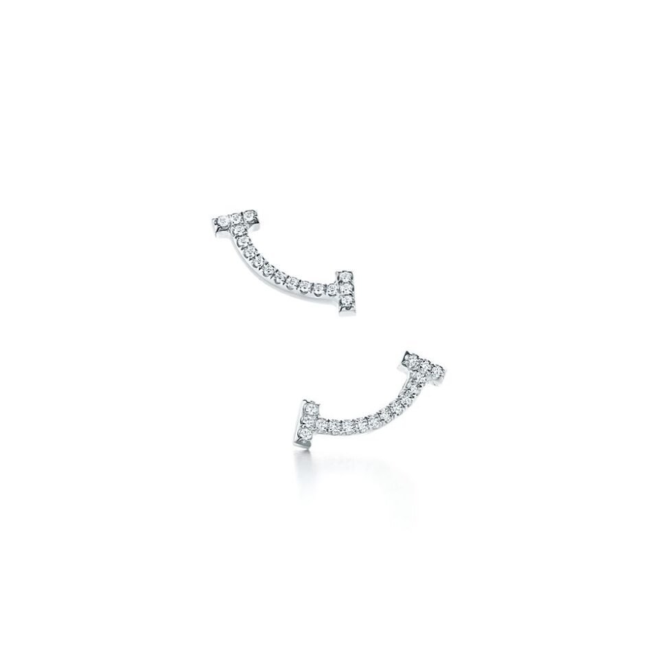 Tiffany T Series Smile Earrings Solid Silver S925 with Diamonds