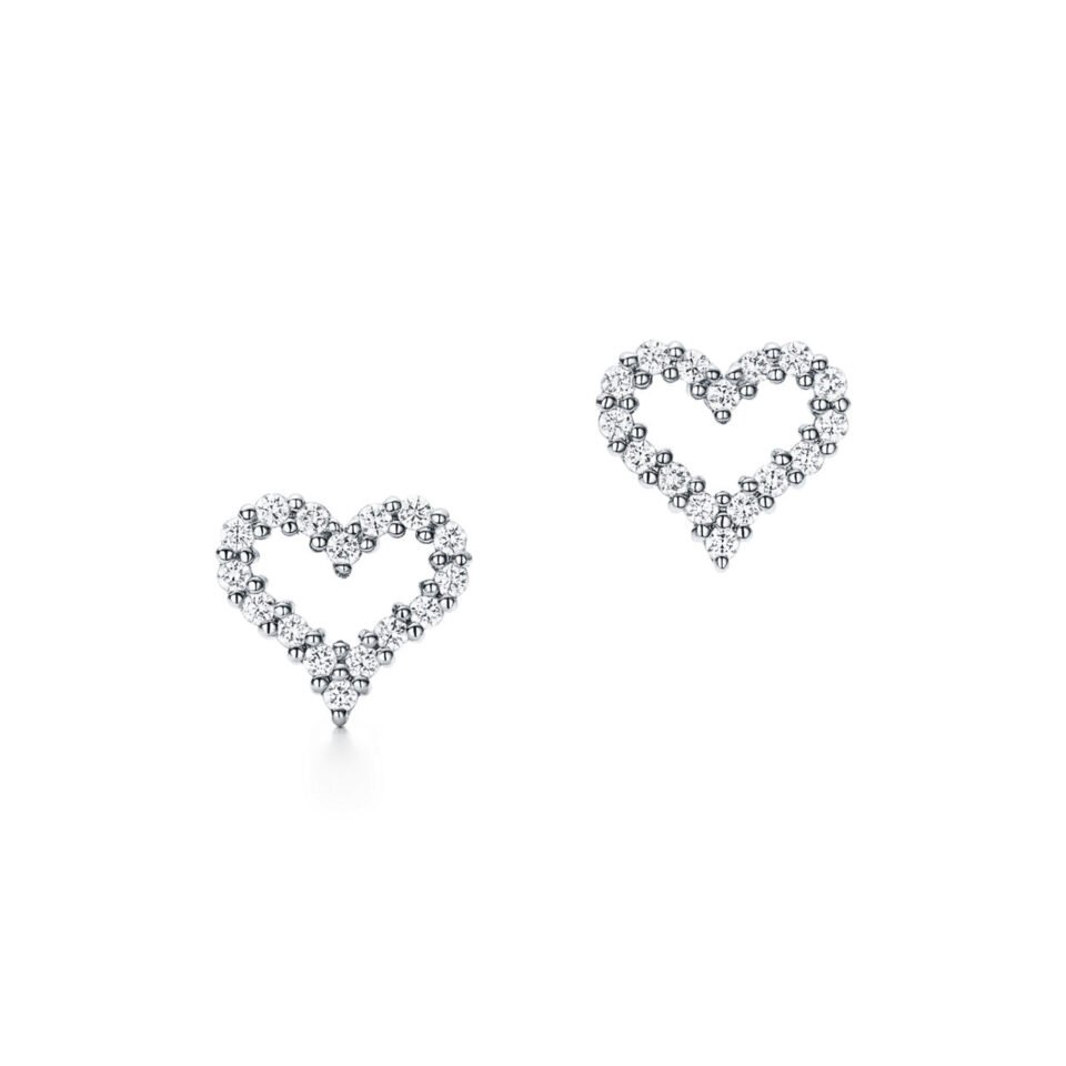 Tiffany heart-shaped earrings made of pure silver S925 with diamonds