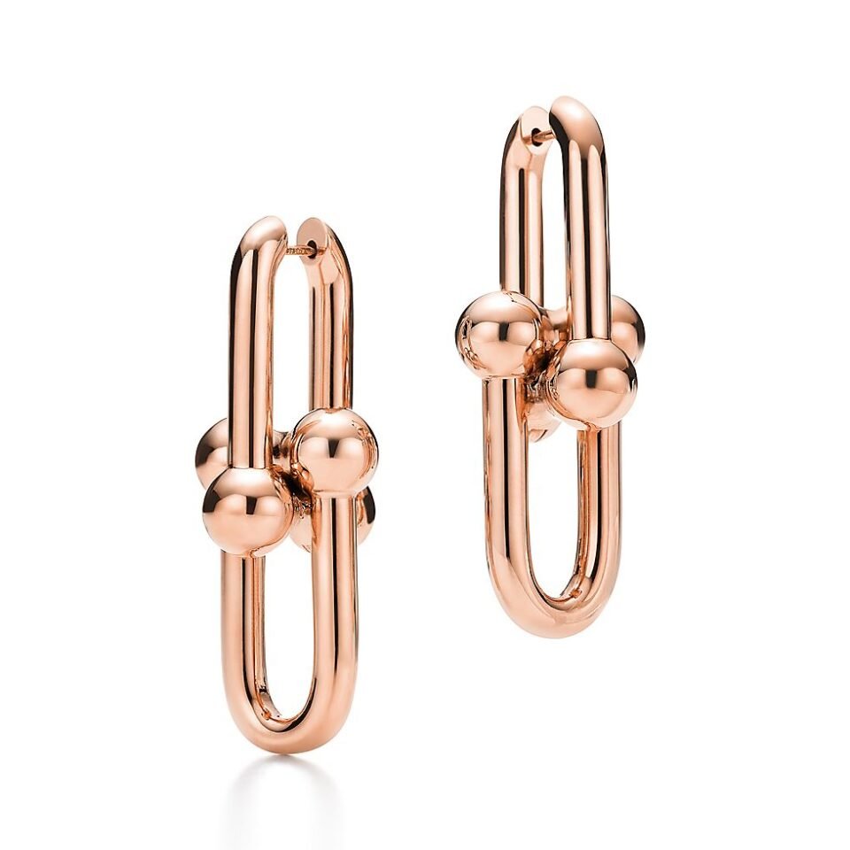 Tiffany HardWear series chain link earrings in rose gold