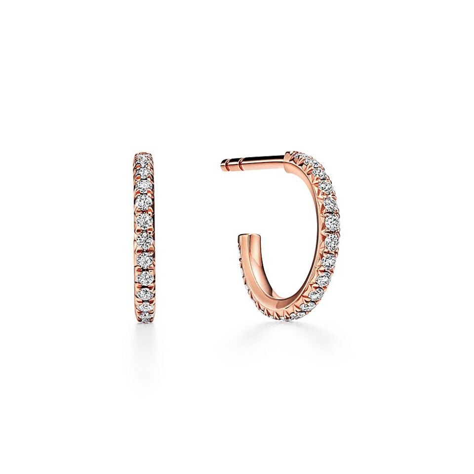 Tiffany Metro Series Ring Earrings Rose Gold Diamond Set Ring