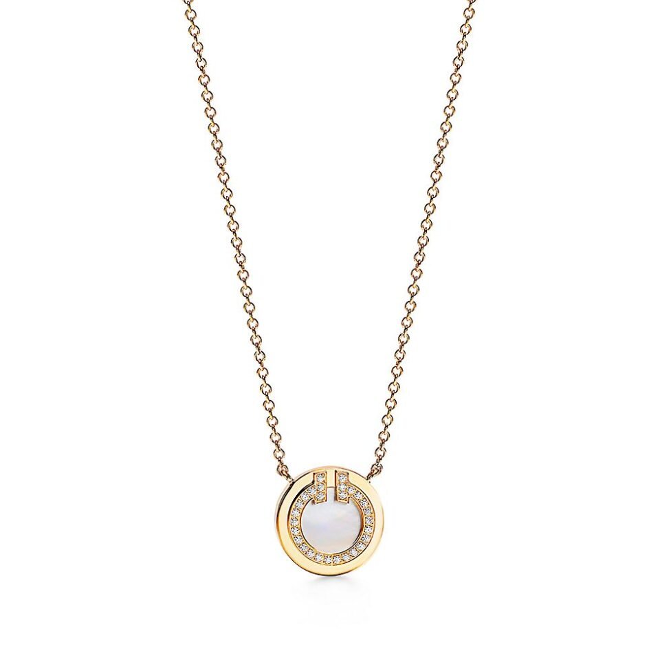 Tiffany T Series Loop Necklace Gold inlaid with diamonds and mother of pearl shells