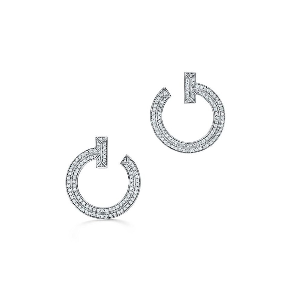 Tiffany T Series T1 Open Loop Earrings Made of Pure Silver S925 with Diamonds