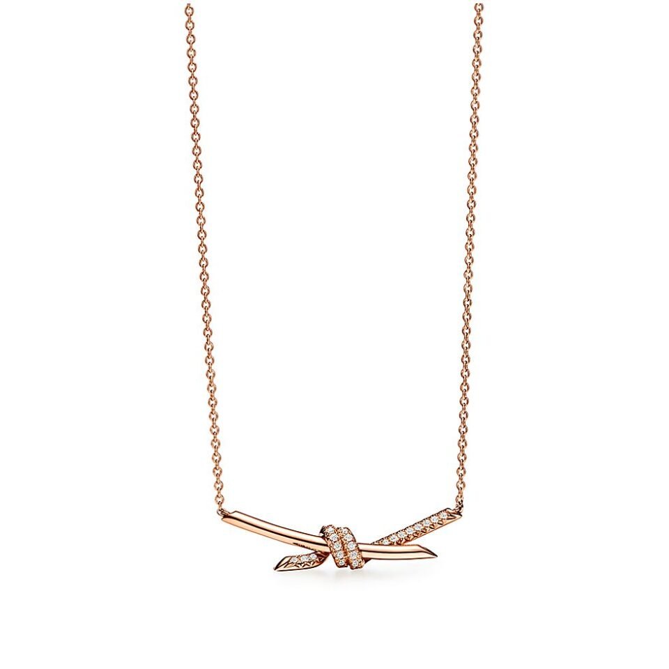 Tiffany Knot necklace set with diamonds in pure silver S925 rose gold