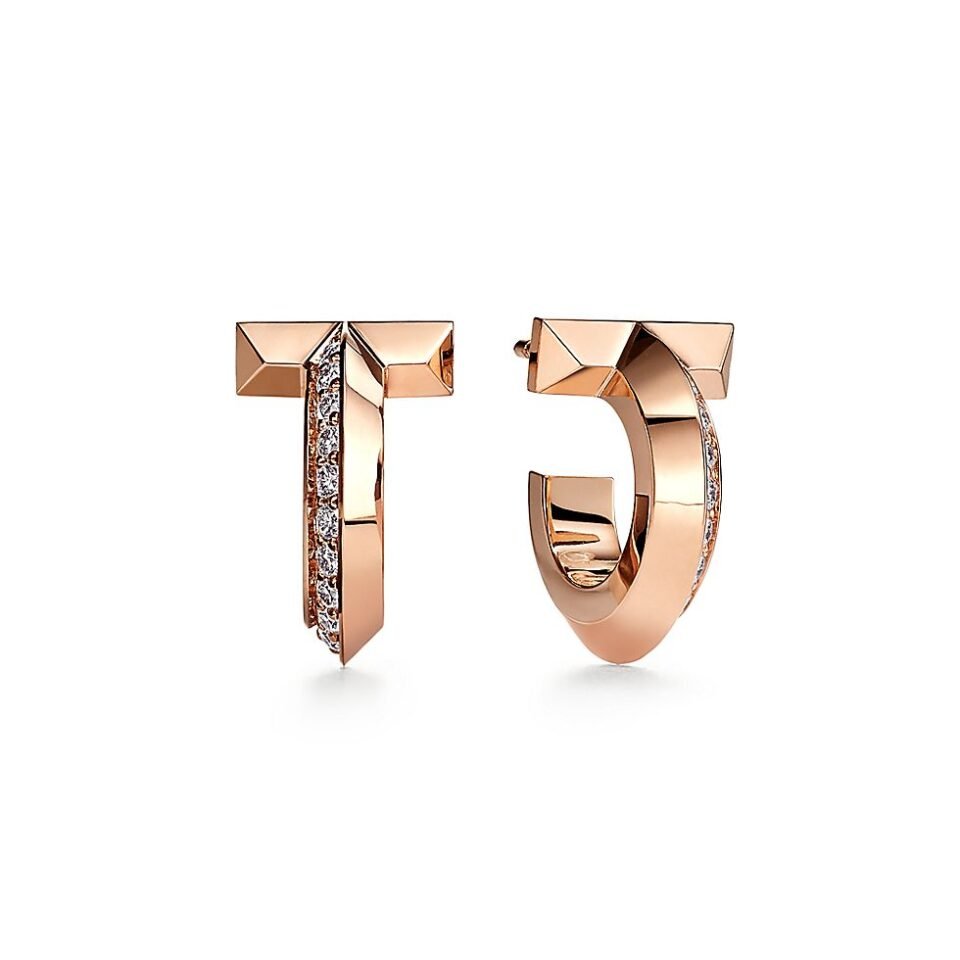 Tiffany T Series T1 Ring Earrings Set with Diamond Rose Gold