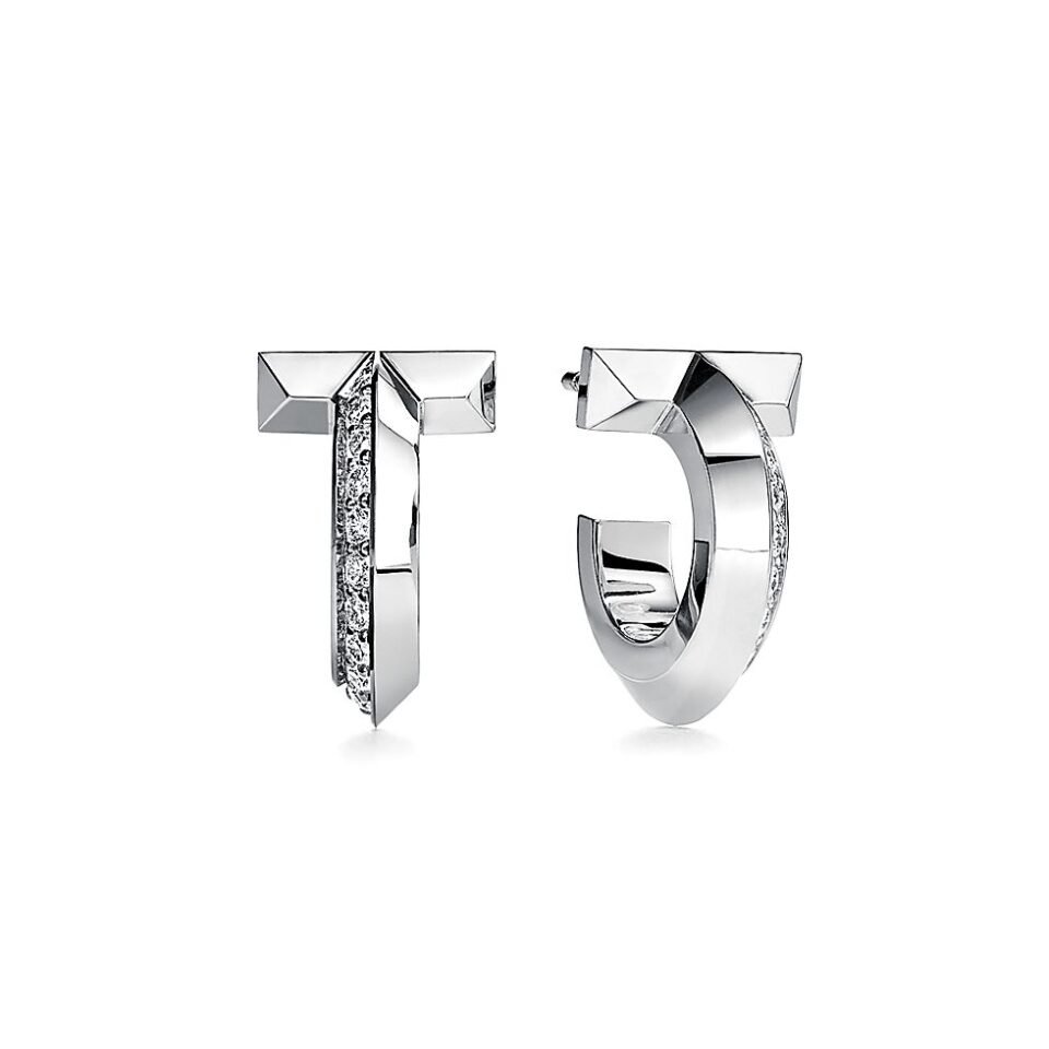 Tiffany T Series T1 Ring Earrings Solid Silver S925 Diamond Set