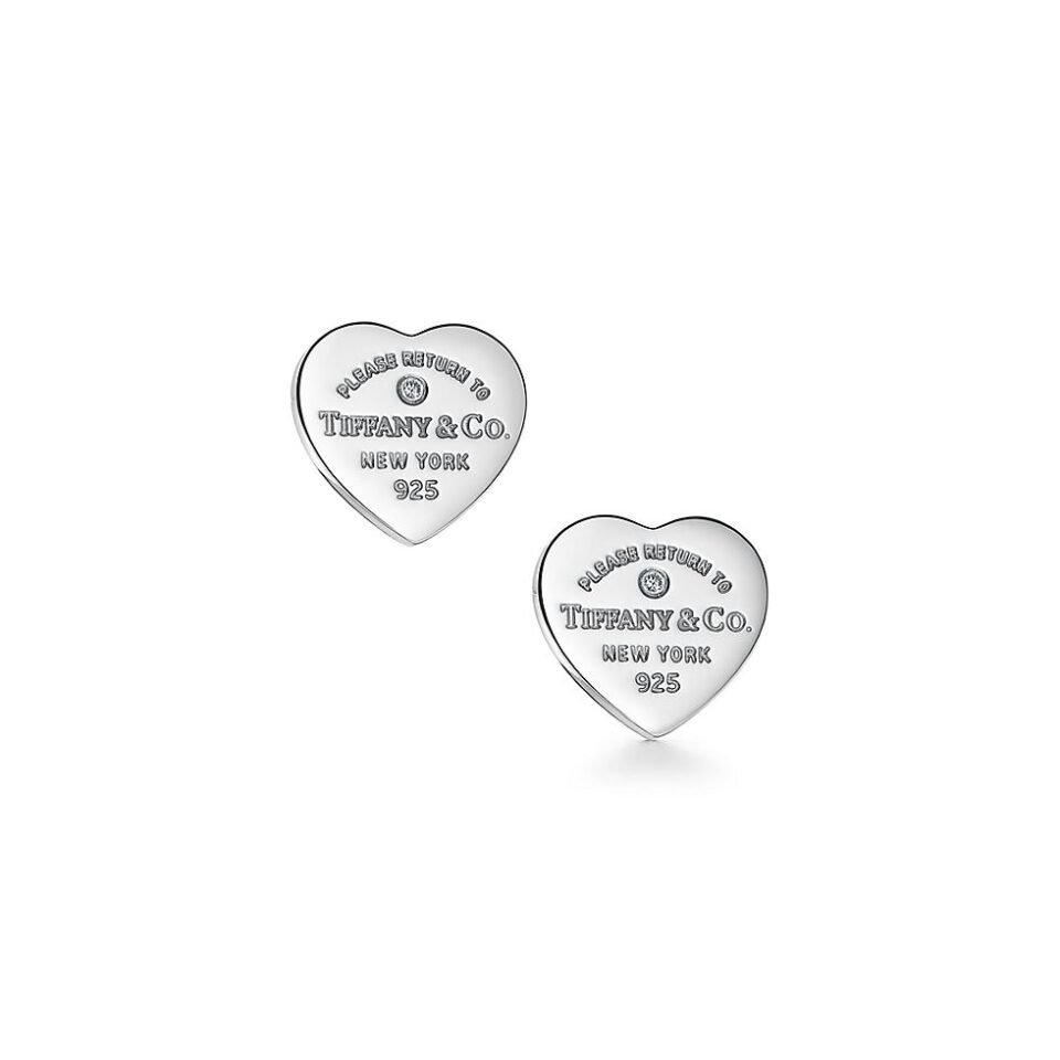 Return to Tiffany ™  Heart Tag Earrings in Pure Silver with Diamonds