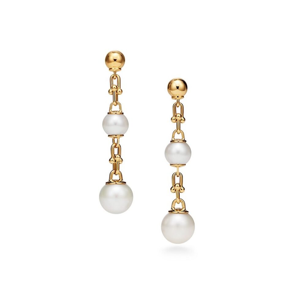 Tiffany HardWear Series Triple Link Earrings with Gold Inlaid Freshwater Pearls
