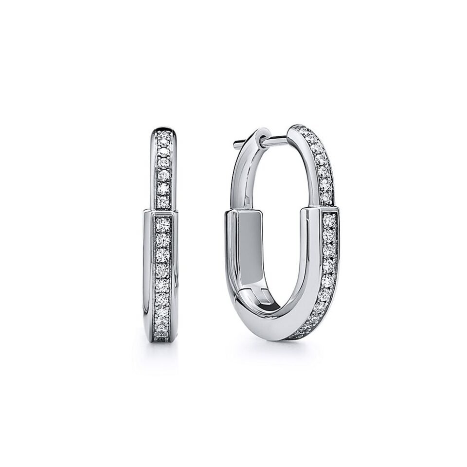 Tiffany Lock Series Lock Earrings Solid Silver S925 Set with Diamonds