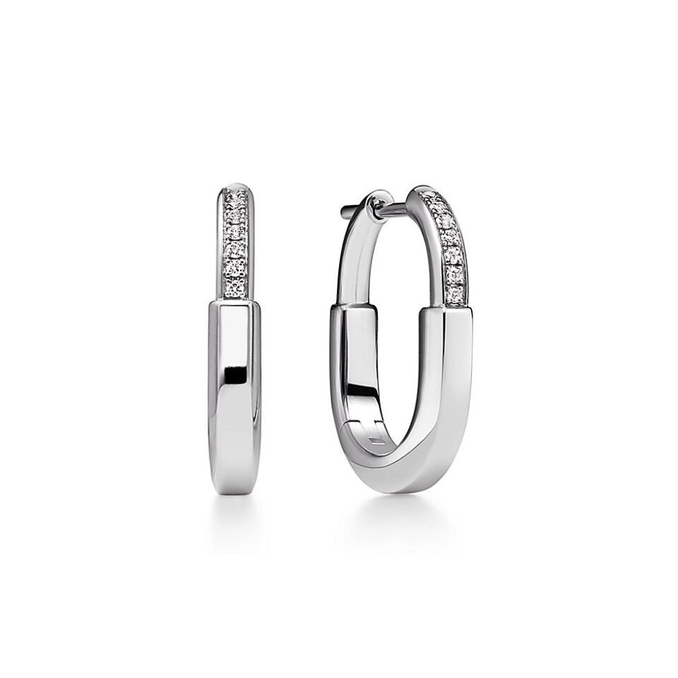 Tiffany Lock series earrings in pure silver S925 gold with diamonds