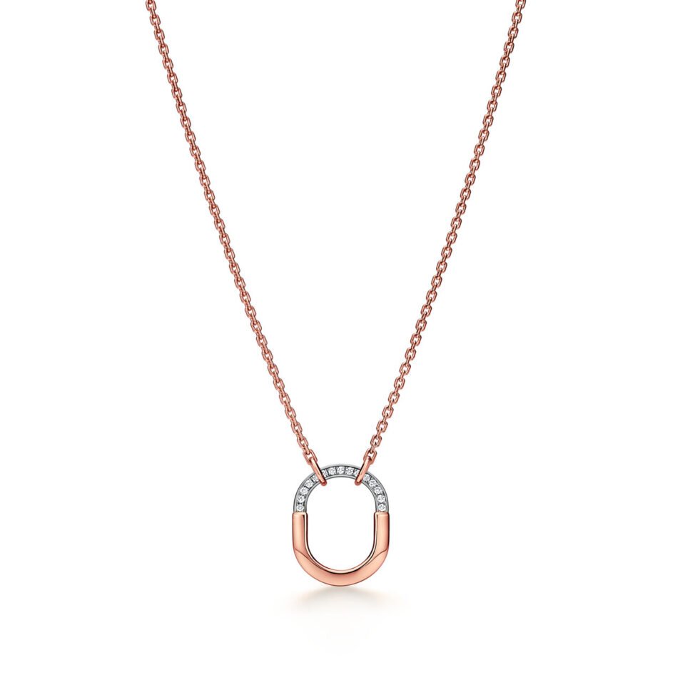 Tiffany Lock Series Diamond Set Small Necklace Rose Gold
