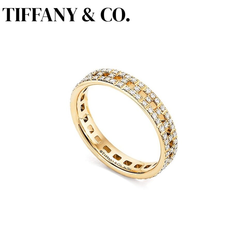 Tiffany T Series True Narrow Rings Gold Set with Diamonds