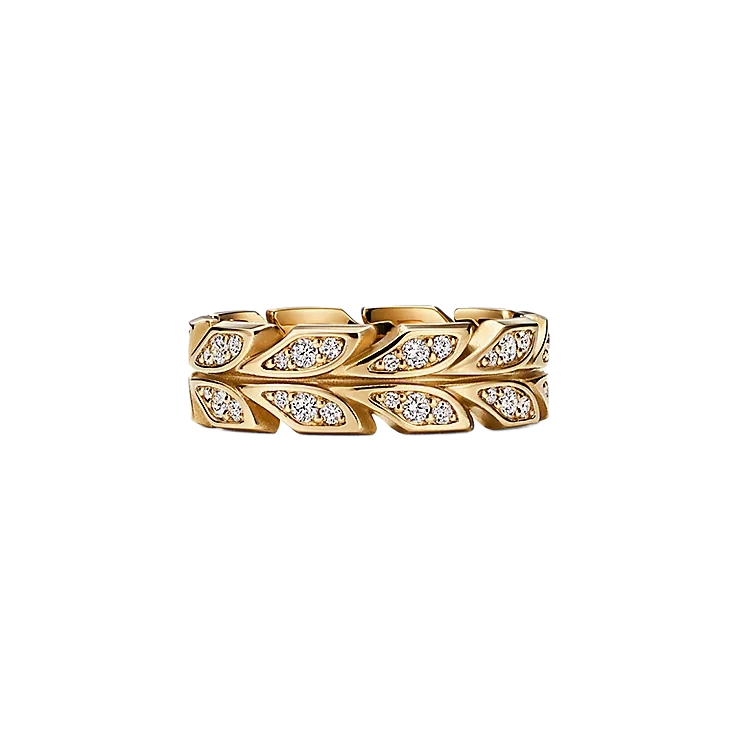 Tiffany & Co. Rings Gold Fully Paved Stone Double Interwoven Olive Leaf Band Stackable Ring