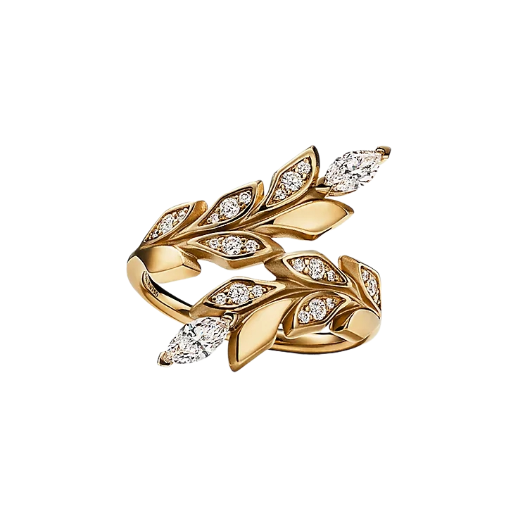 Tiffany & Co. Rings Gold Paved Stone Double Olive Leaf Open Wrap Fashion Ring
