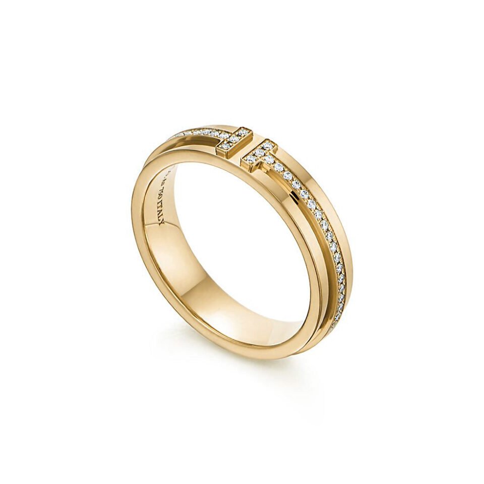 Tiffany T Series Narrow Rings Gold Diamond Set