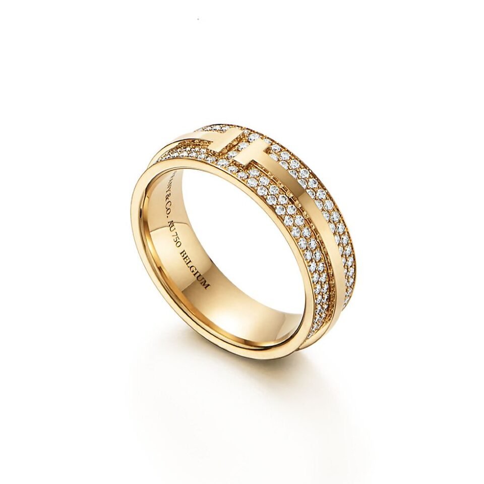 Tiffany T series Wide ring with gold and diamond inlay
