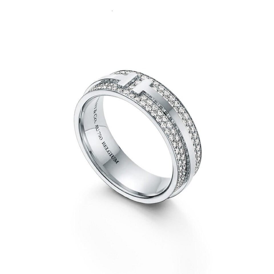Tiffany T series Wide ring with S925 sterling silver and diamond inlay