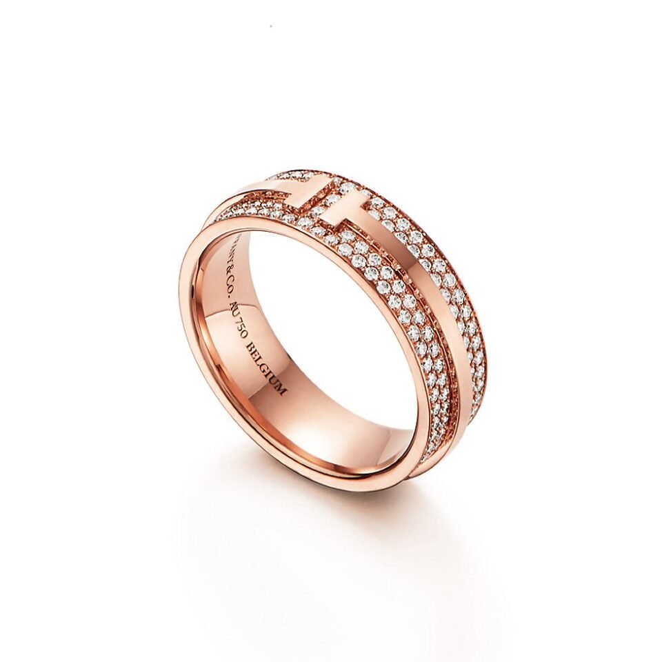 Tiffany T series Wide ring with rose gold and diamond inlay