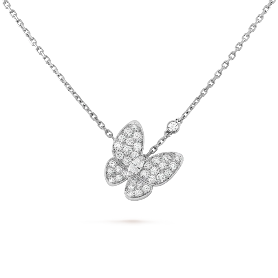 Van Cleef&Arpels Two Butterfly Pendant Solid Silver S925 Zircon