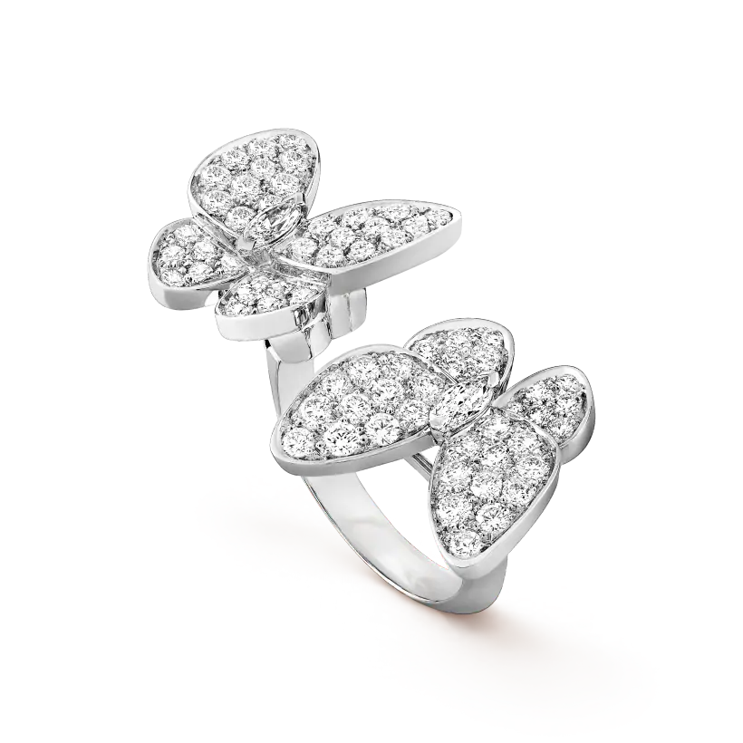 Van Cleef&Arpels Two Butterfly Finger Ring Solid Silver S925 with Diamond