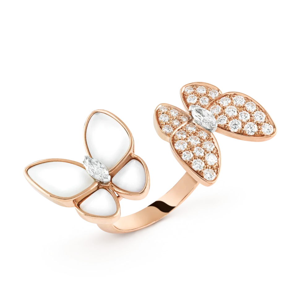 Van Cleef&Arpels Two Butterfly Finger Ring Rose Gold Mother of Pearl