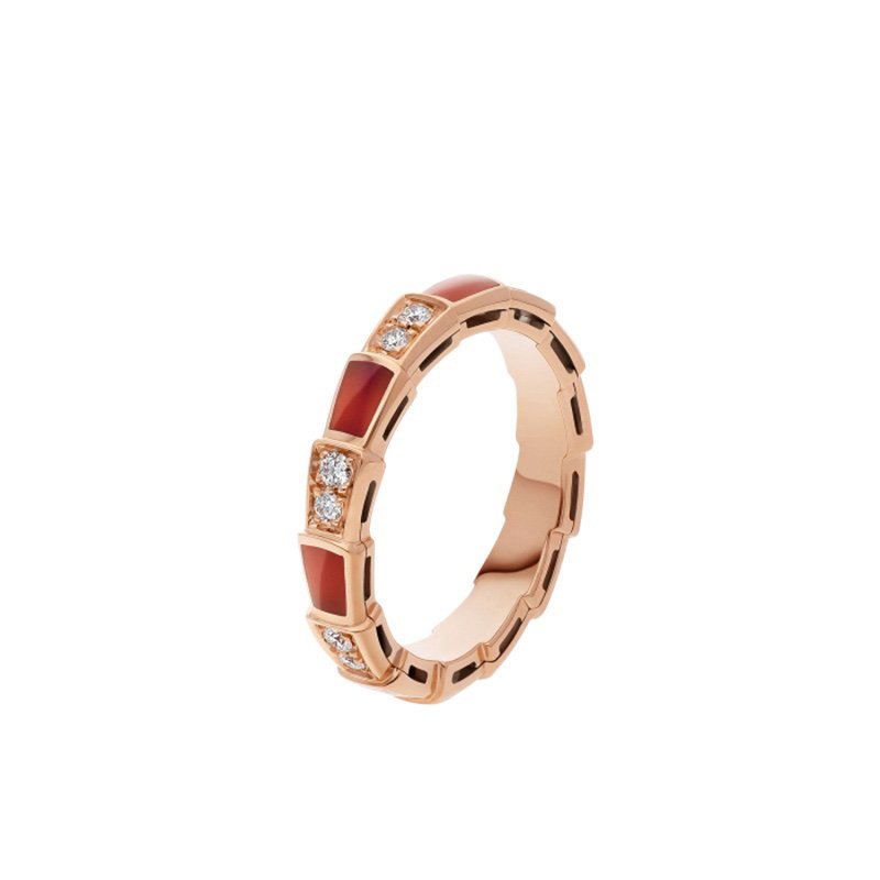BVLGARI Serpenti Viper Series Rings Rose Gold With Red shell