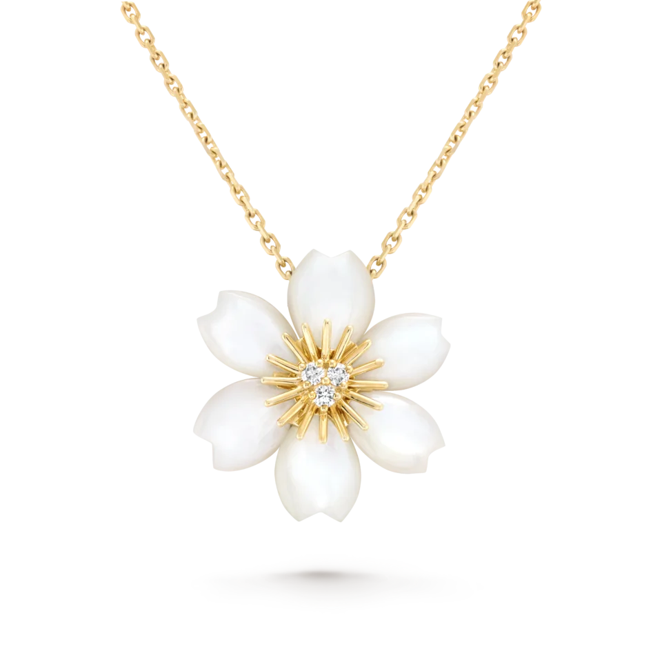 Van Cleef & Arpels Rose de No ë l pendant necklace in gold, mother of pearl