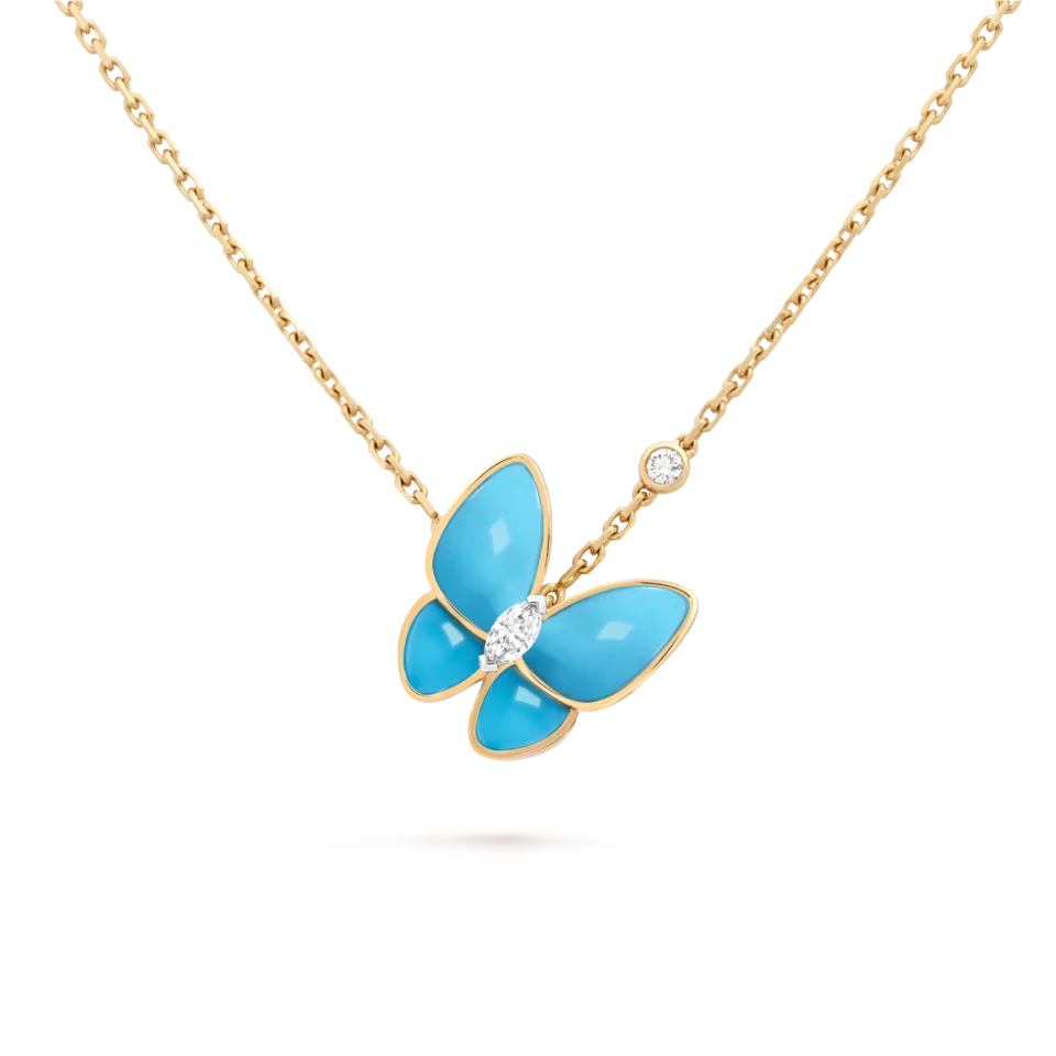 Van Cleef & Arpels Two Butterfly Pendant Necklace Turquoise
