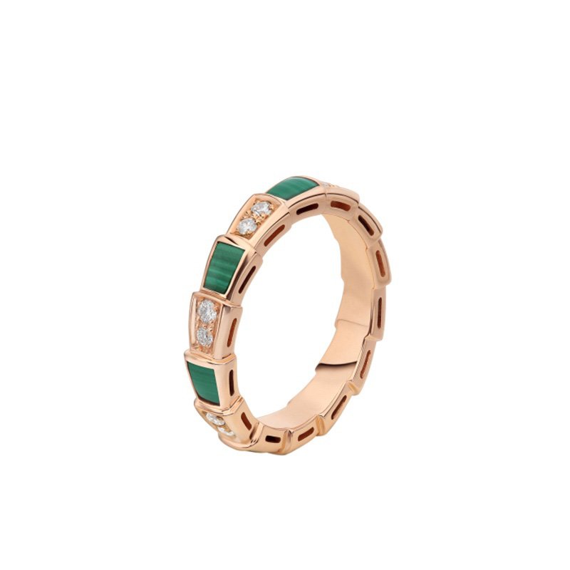 BVLGARI Serpenti Viper Series Rings Rose Gold With Green shell