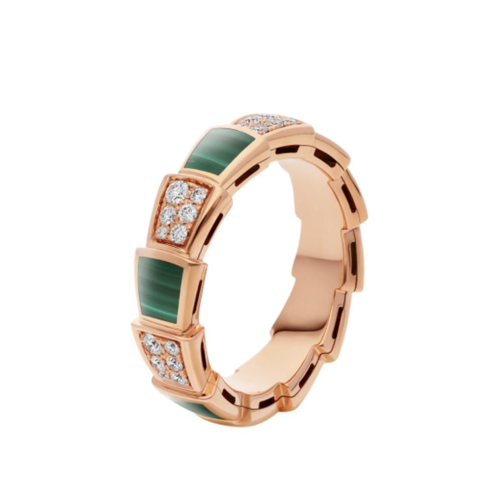 BVLGARI Serpenti Viper Series Rings Green Shell