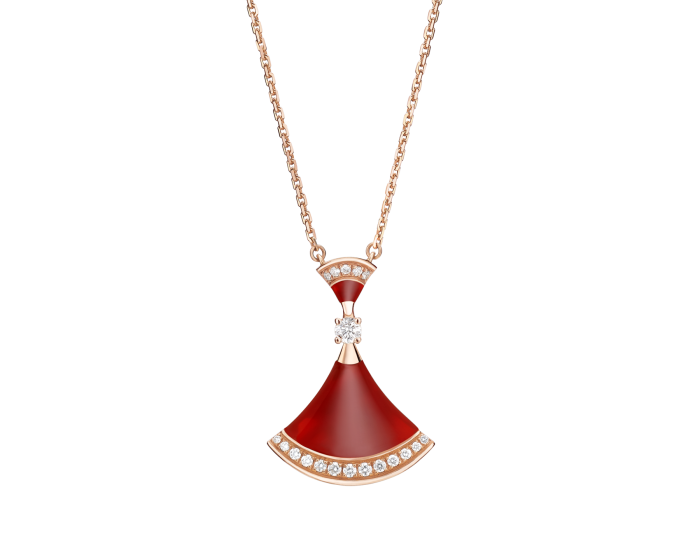 BVLGARI Divas' Dream Necklaces Red Agate Double Fan-shaped Pendant Necklace