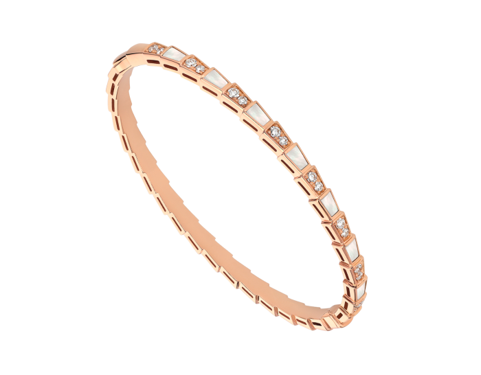 BVLGARI Serpenti Viper Bangles Rose Gold with White shell