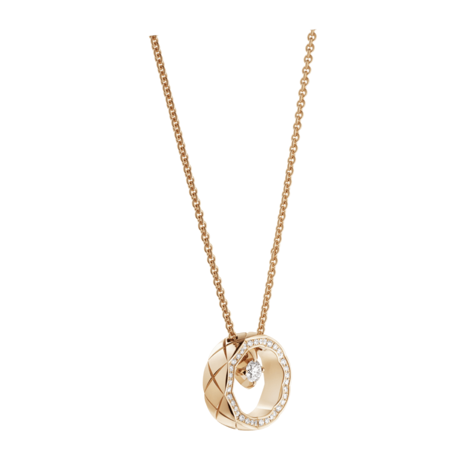 Chanel COCO necklace with diamond grid pattern rose gold