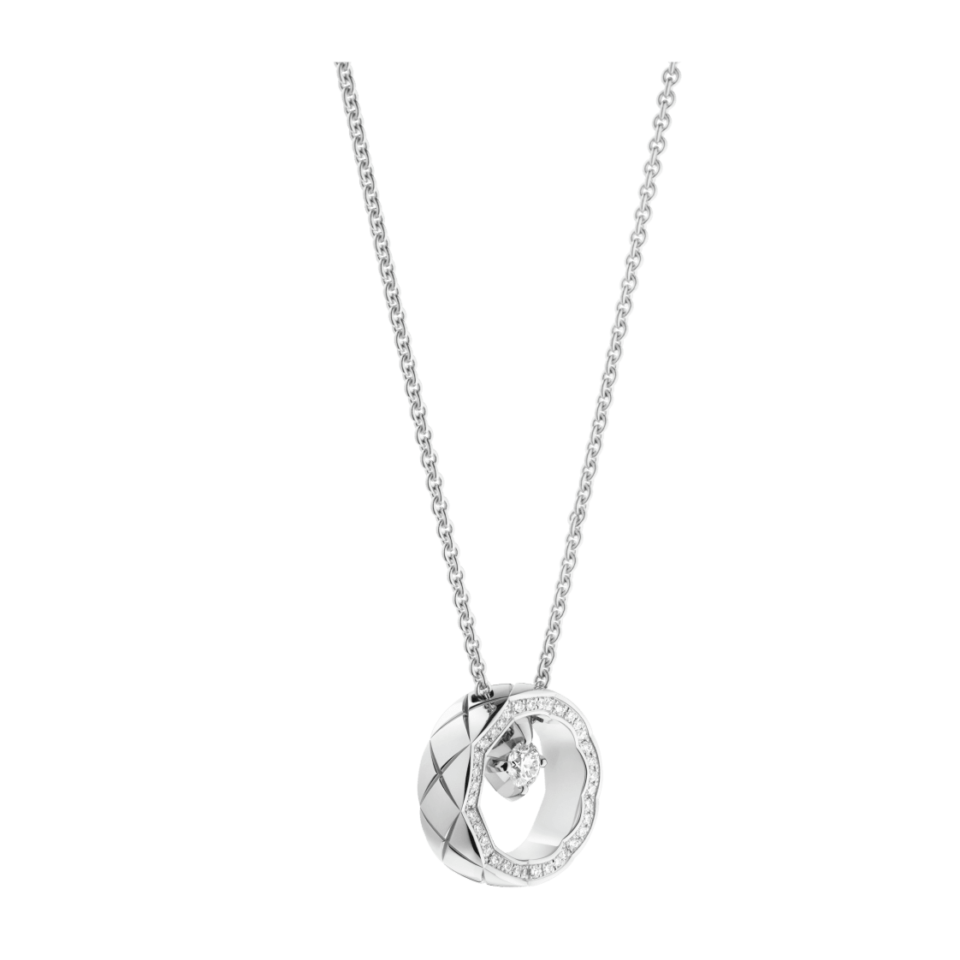 Chanel COCO necklace diamond grid pattern pure silver S925