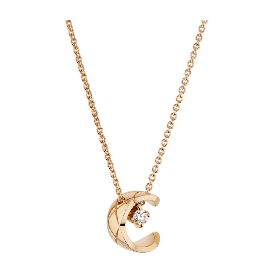 Chanel COCO necklace with diamond grid pattern rose gold