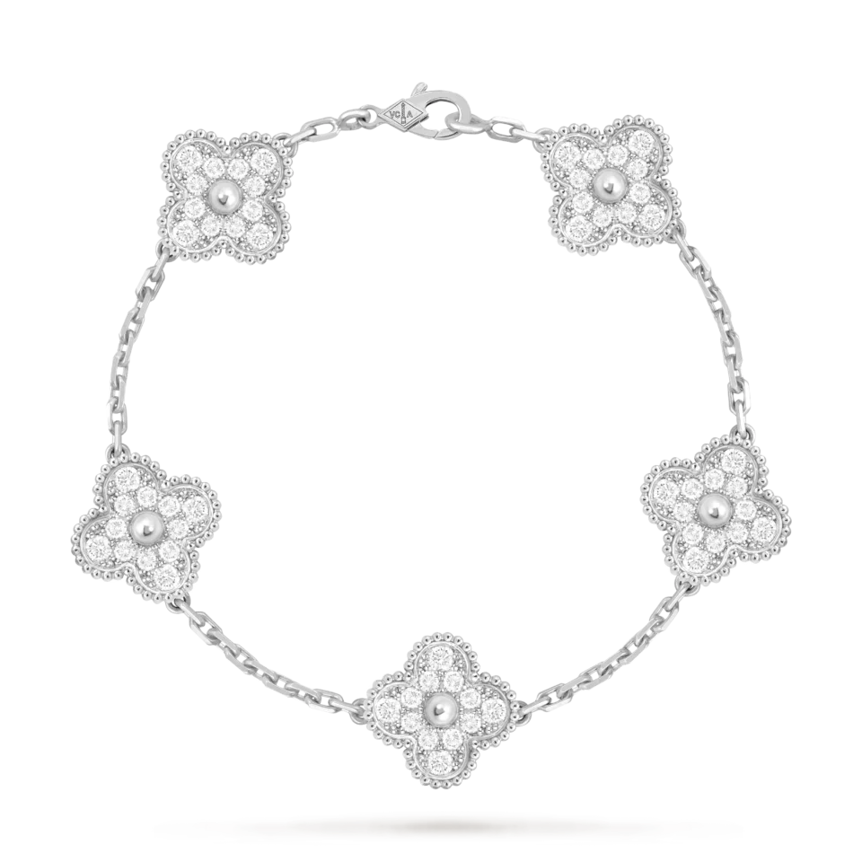Van Cleef & Arpels Vintage Alhambra Bracelet, 5 Four Leaf Lucky Pattern Silver S925
