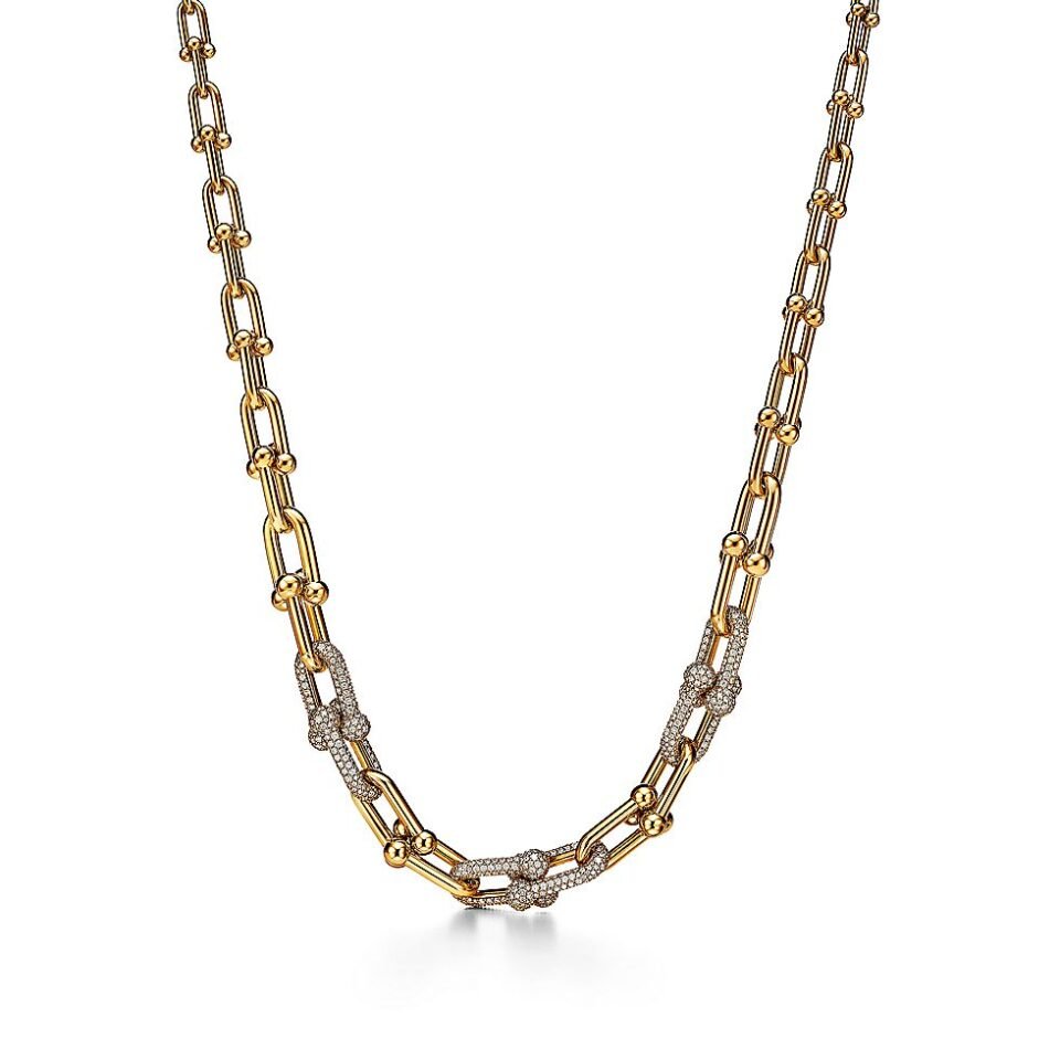 Tiffany HardWear series gradient chain necklace with gold and diamond inlay
