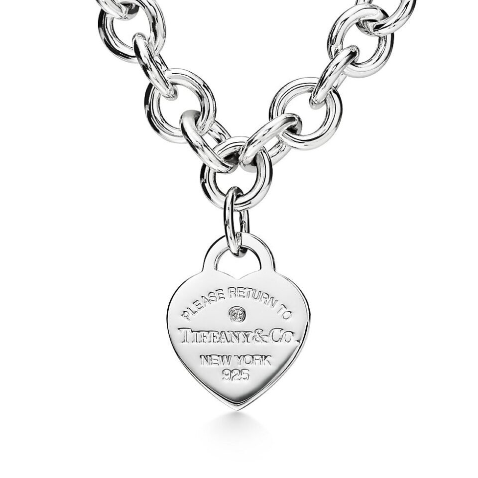 Return to Tiffany ™  Series Heart Tag necklace made of pure silver with diamonds, medium