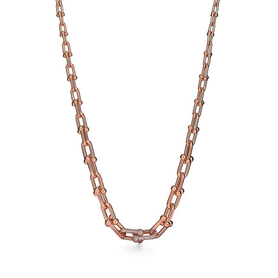 Tiffany HardWear series gradient chain necklace with rose gold and diamond inlay
