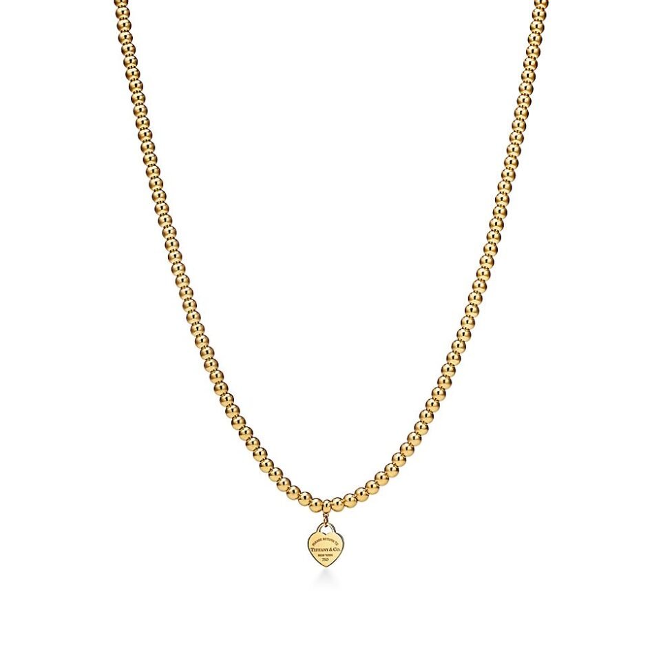 Return to Tiffany ™  Series Heart Tag Bead Necklace Gold