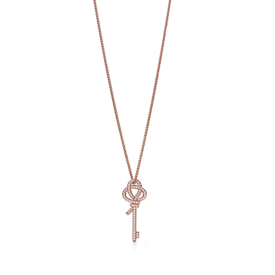 Tiffany Knot series key necklace with rose gold and diamonds