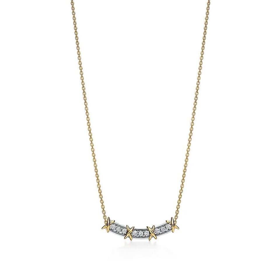 Tiffany Sixteen Stone Series Narrow Necklace with Gold and Silver Diamonds