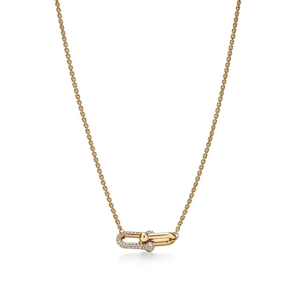 Tiffany HardWear Series Double Link Necklace with Gold and Diamonds