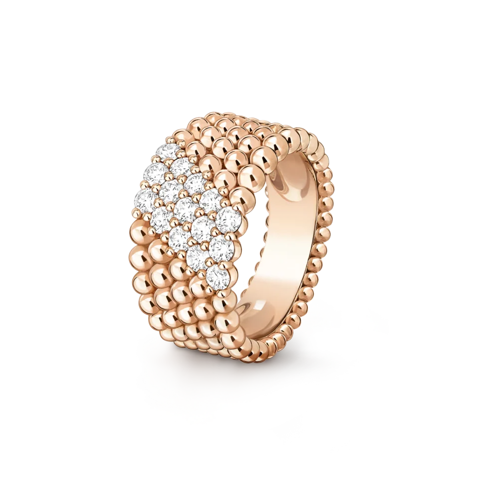 Van Cleef&Arpels Perl é e diamonds ring with 5 rows of diamond studded rose gold design