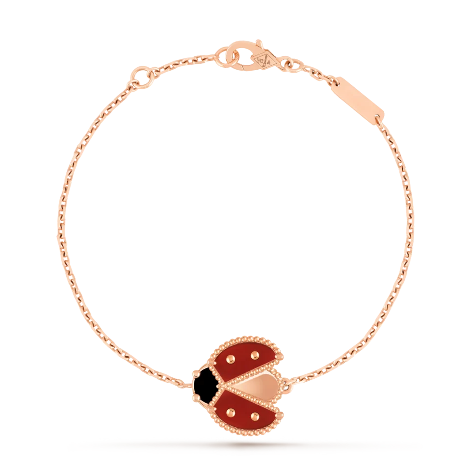 Van Cleef & Arpels Lucky Spring bracelet, ladybug rose gold with spread wings, red chalcedony, onyx