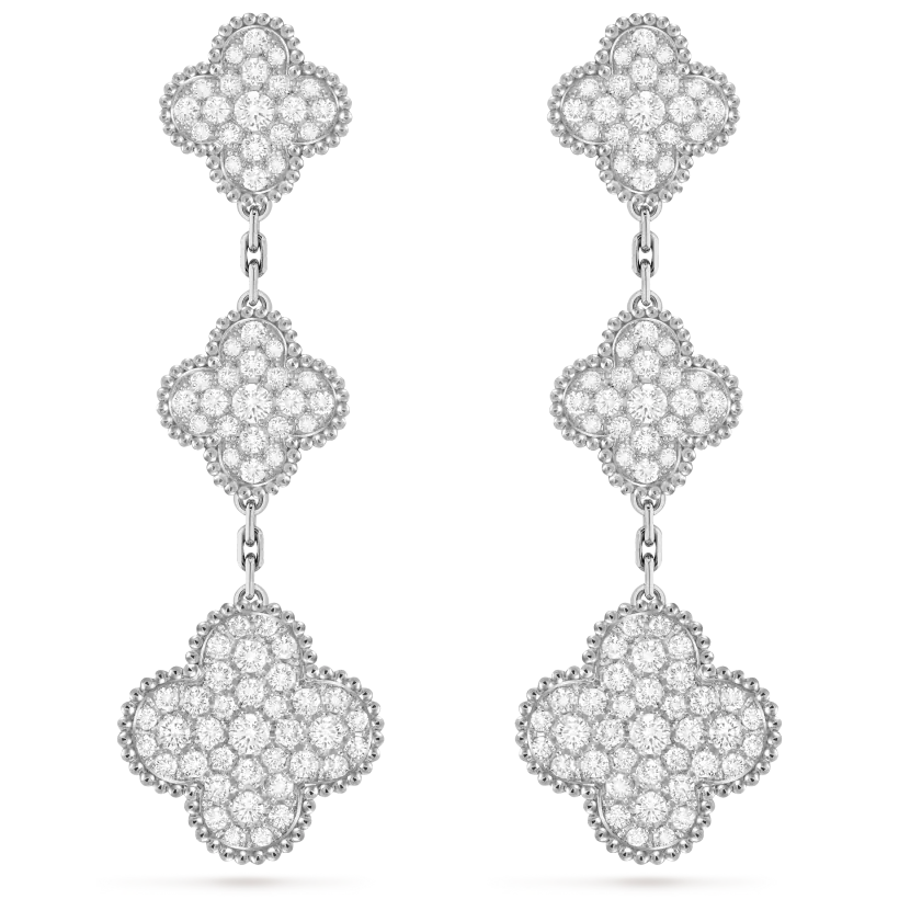 Van Cleef&Arpels Magic Alhambra Earrings, 3 Four Leaf Lucky Pattern Solid Silver S925