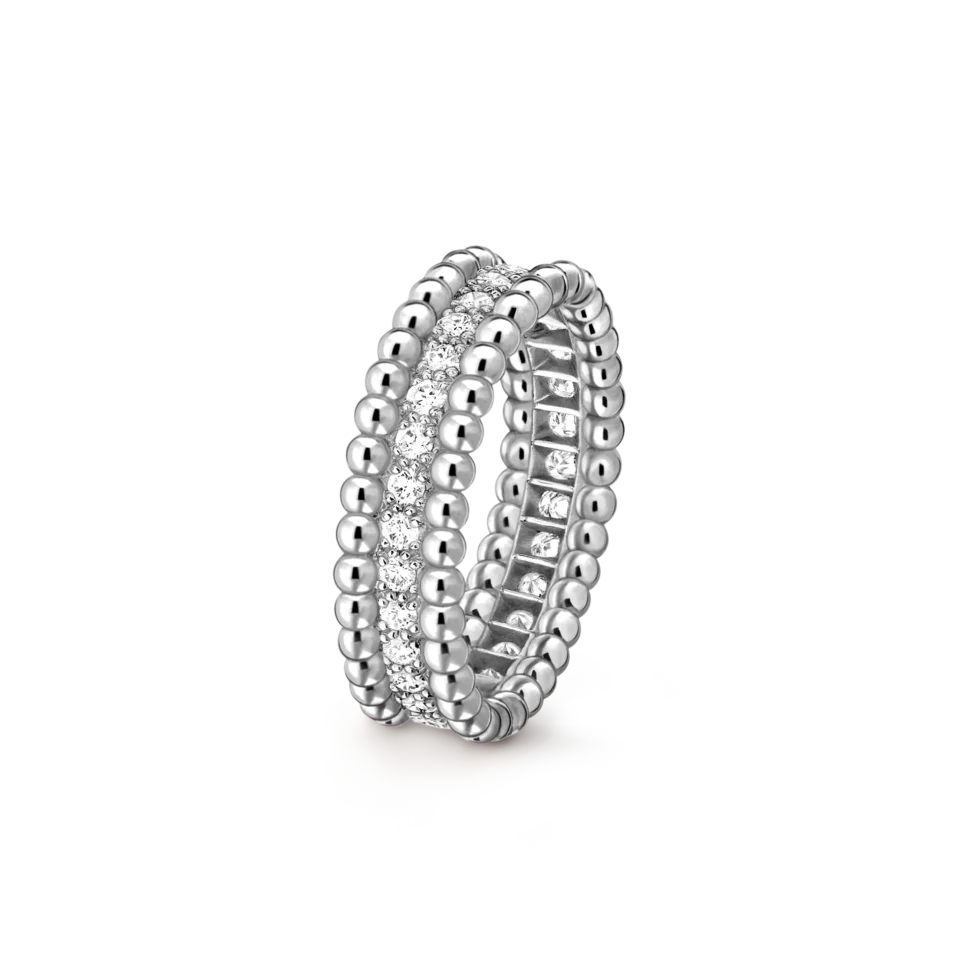 Van Cleef&Arpels Perl é e diamonds ring, single row diamond design, pure silver S925